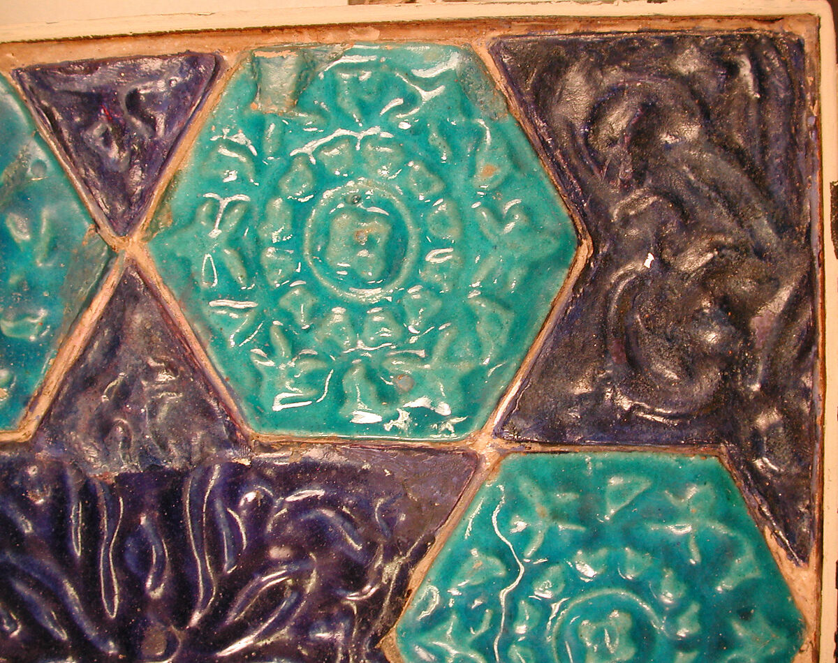 Star- and Hexagonal-Tile Panel, Stonepaste; polychrome tiles glazed in turquoise and blue and molded under transparent glaze