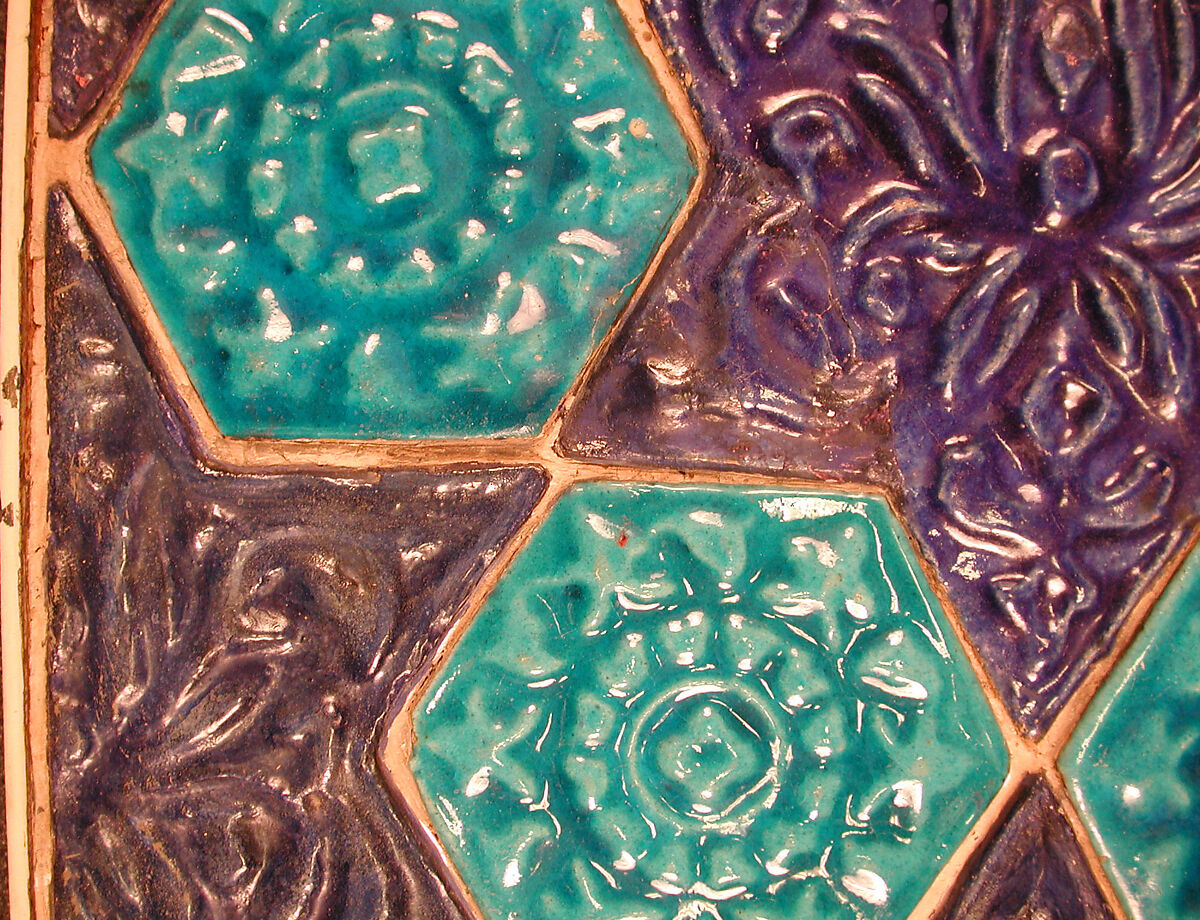 Star- and Hexagonal-Tile Panel, Stonepaste; polychrome tiles glazed in turquoise and blue and molded under transparent glaze