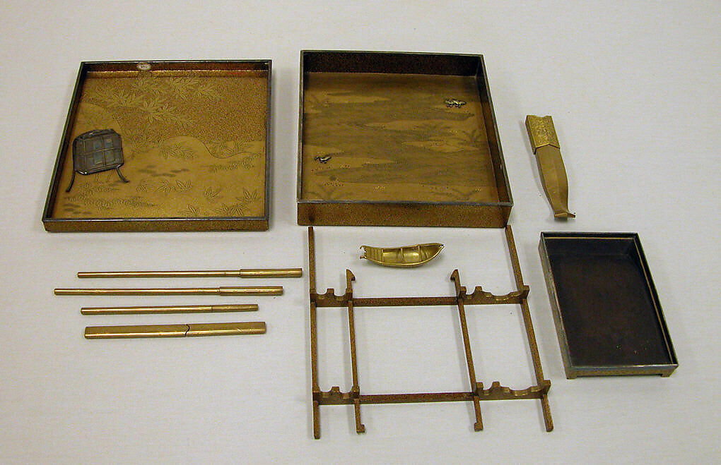 Writing Box (Suzuribako) with Episodes from the Tales of Ise (Ise monogatari), Nakayama Komin (Japanese, 1808–1870), Gold maki-e with inlaid silver on lacquer, Japan