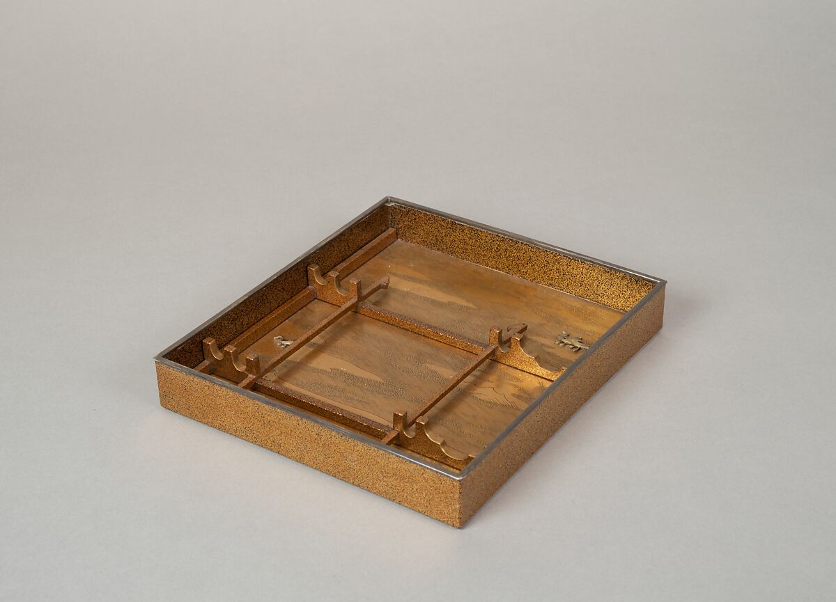 Writing Box (Suzuribako) with Episodes from the Tales of Ise (Ise monogatari), Nakayama Komin (Japanese, 1808–1870), Gold maki-e with inlaid silver on lacquer, Japan