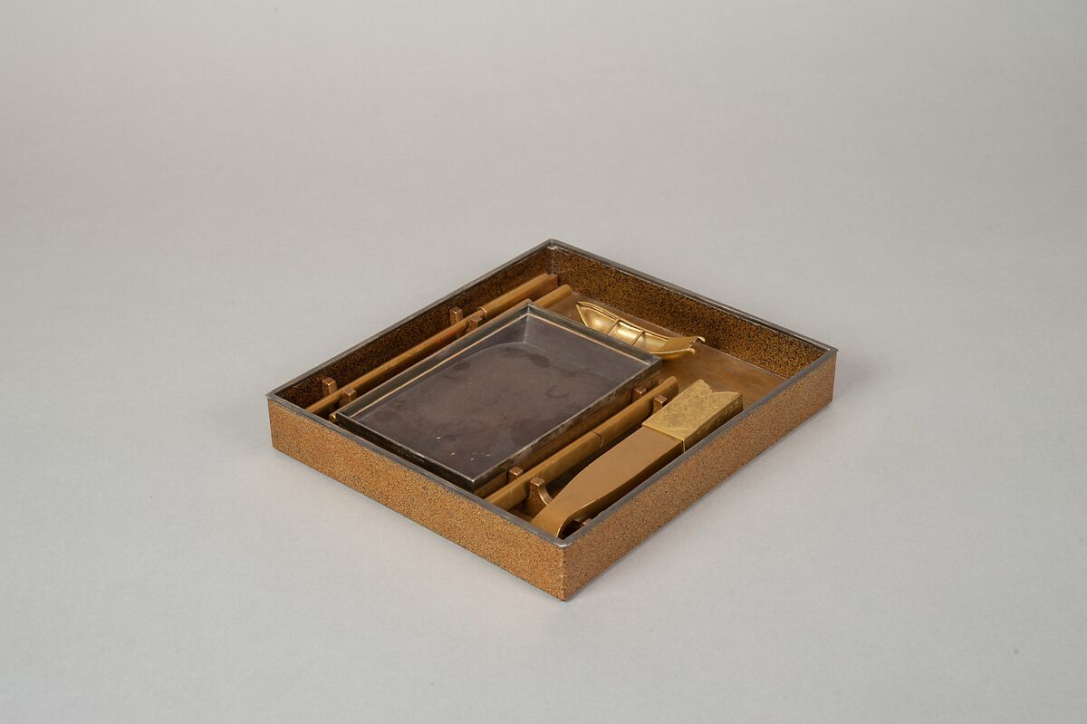 Writing Box (Suzuribako) with Episodes from the Tales of Ise (Ise monogatari), Nakayama Komin (Japanese, 1808–1870), Gold maki-e with inlaid silver on lacquer, Japan