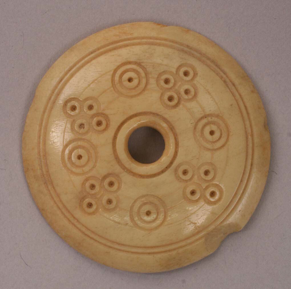 Spindle Whorl or Button, Bone; incised 