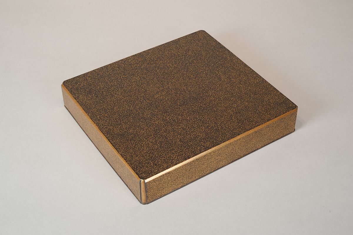 Writing Box with Cranes, Pines, Plum Blossoms, and Characters, Lacquered wood with gold and silver takamaki-e, hiramaki-e, togidashimaki-e, and silver inlay on nashiji ground, Japan