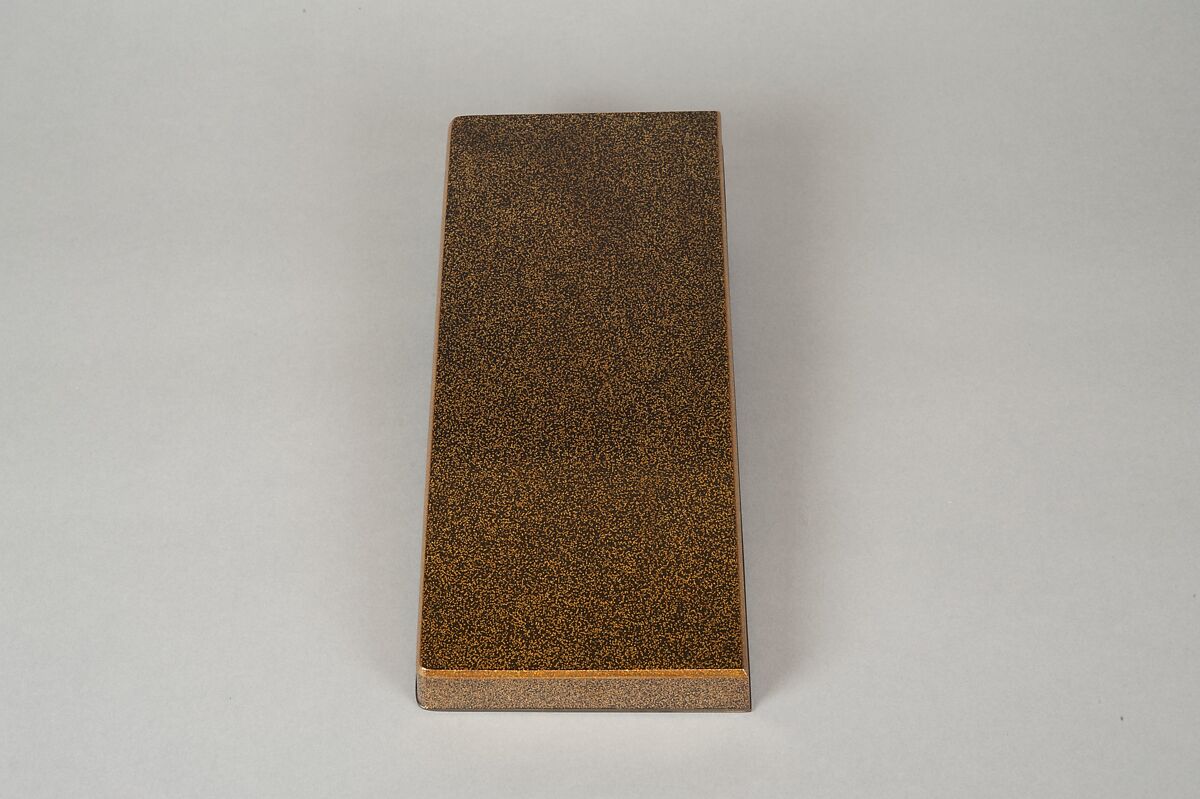 Writing Box with Cranes, Pines, Plum Blossoms, and Characters, Lacquered wood with gold and silver takamaki-e, hiramaki-e, togidashimaki-e, and silver inlay on nashiji ground, Japan