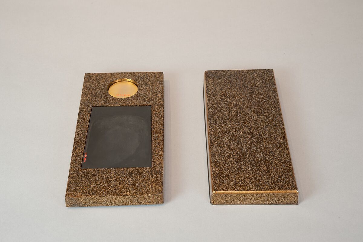 Writing Box with Cranes, Pines, Plum Blossoms, and Characters, Lacquered wood with gold and silver takamaki-e, hiramaki-e, togidashimaki-e, and silver inlay on nashiji ground, Japan