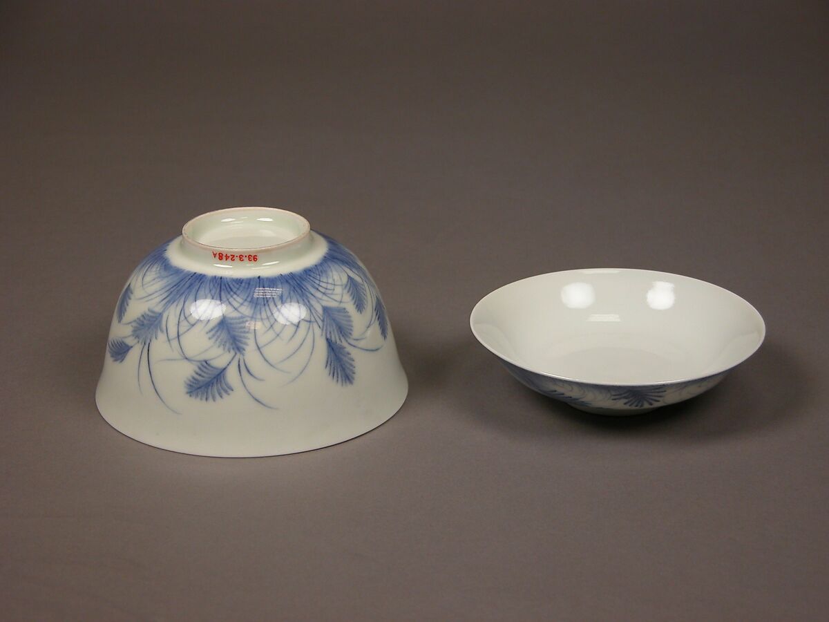 Covered Bowl with Design of Autumn Grass and Crescent Moon, Porcelain with underglaze blue (Hirado ware), Japan