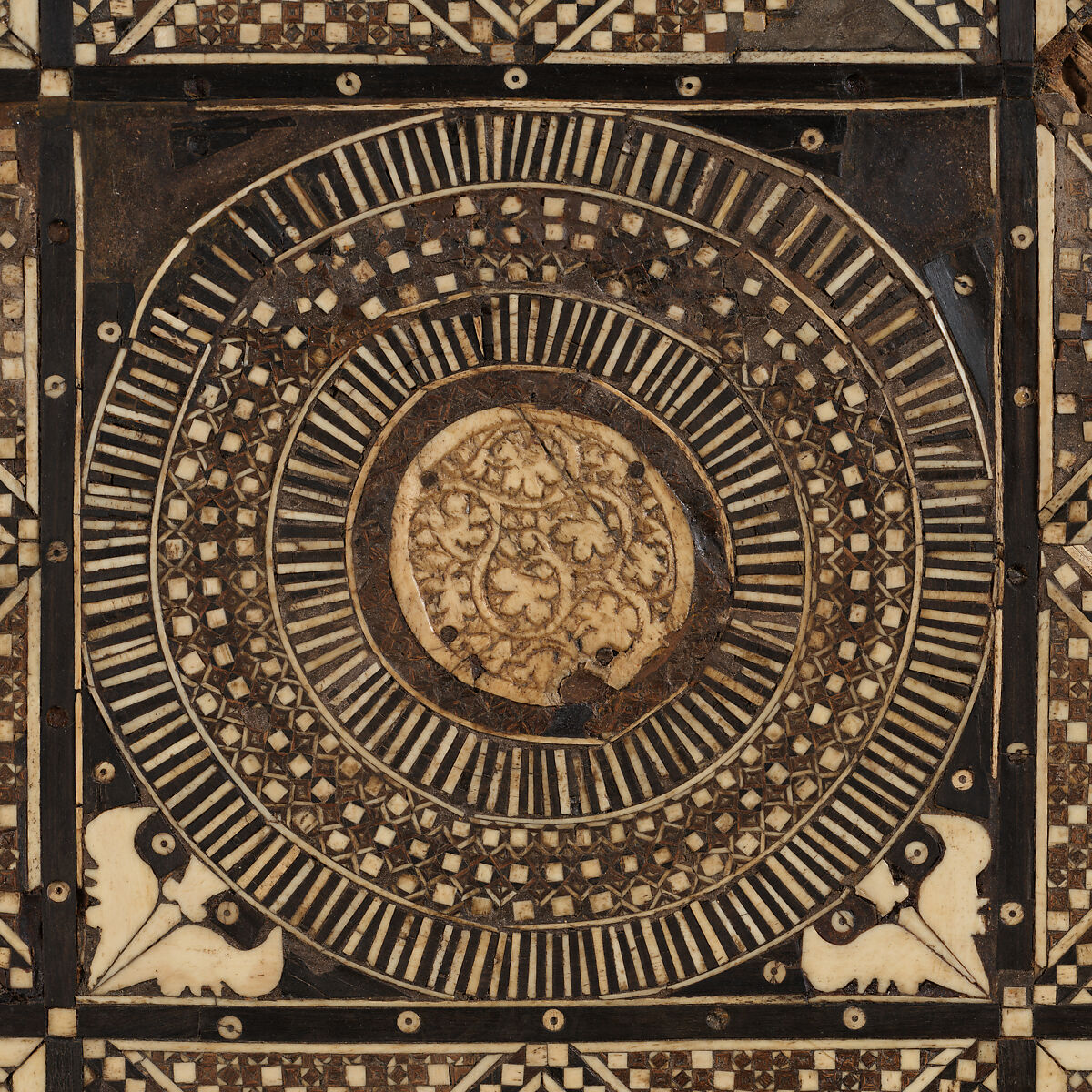 Panel, Wood (fig); mosaic with bone and four different types of wood