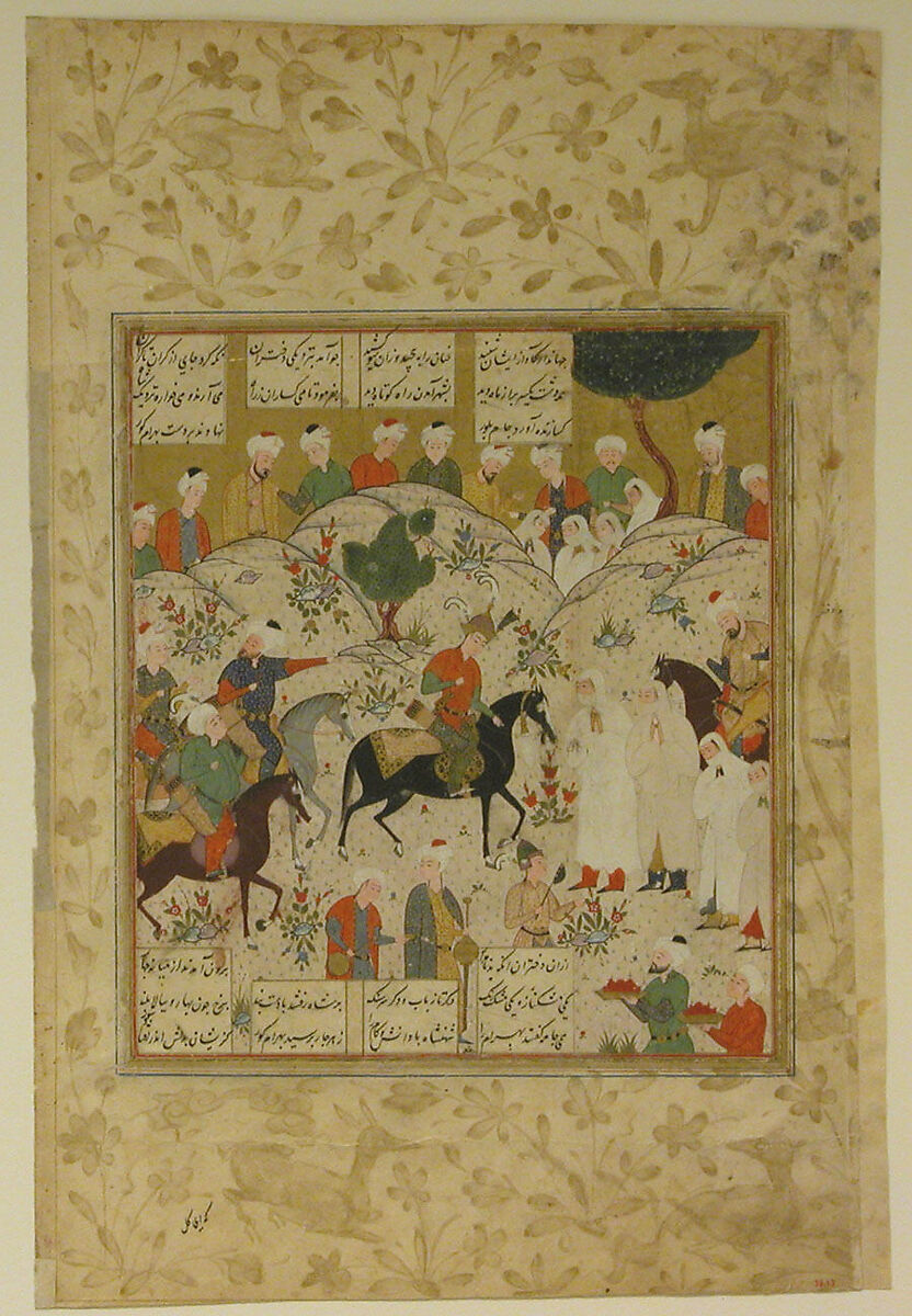 "Meeting of Bahram Gur with a Princess", Folio from a Shahnama (Book of Kings), Abu'l Qasim Firdausi (Iranian, Paj ca. 940/41–1020 Tus), Ink, watercolor, and gold on paper