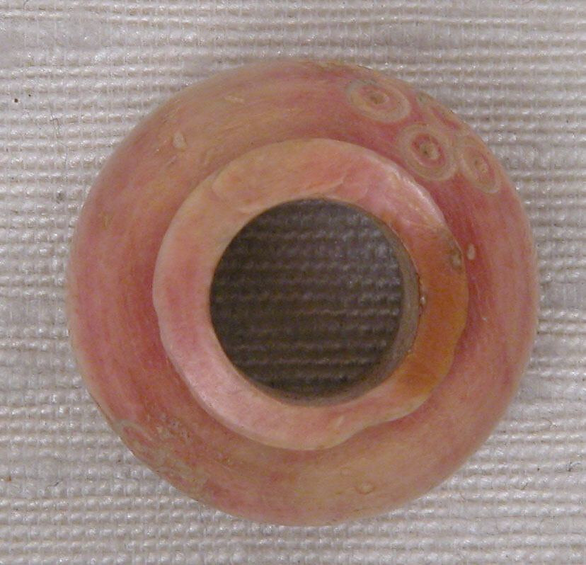 Button or Bead, Bone; tinted, incised, and inlaid with paint