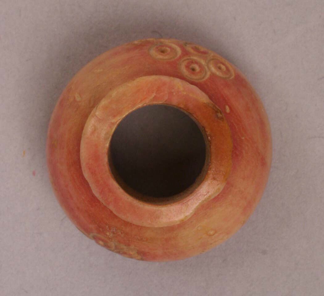 Button or Bead, Bone; tinted, incised, and inlaid with paint 