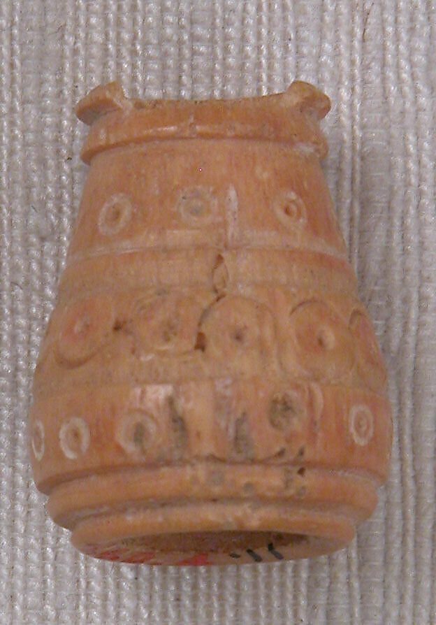 Button or Bead, Bone; incised and inlaid with paint