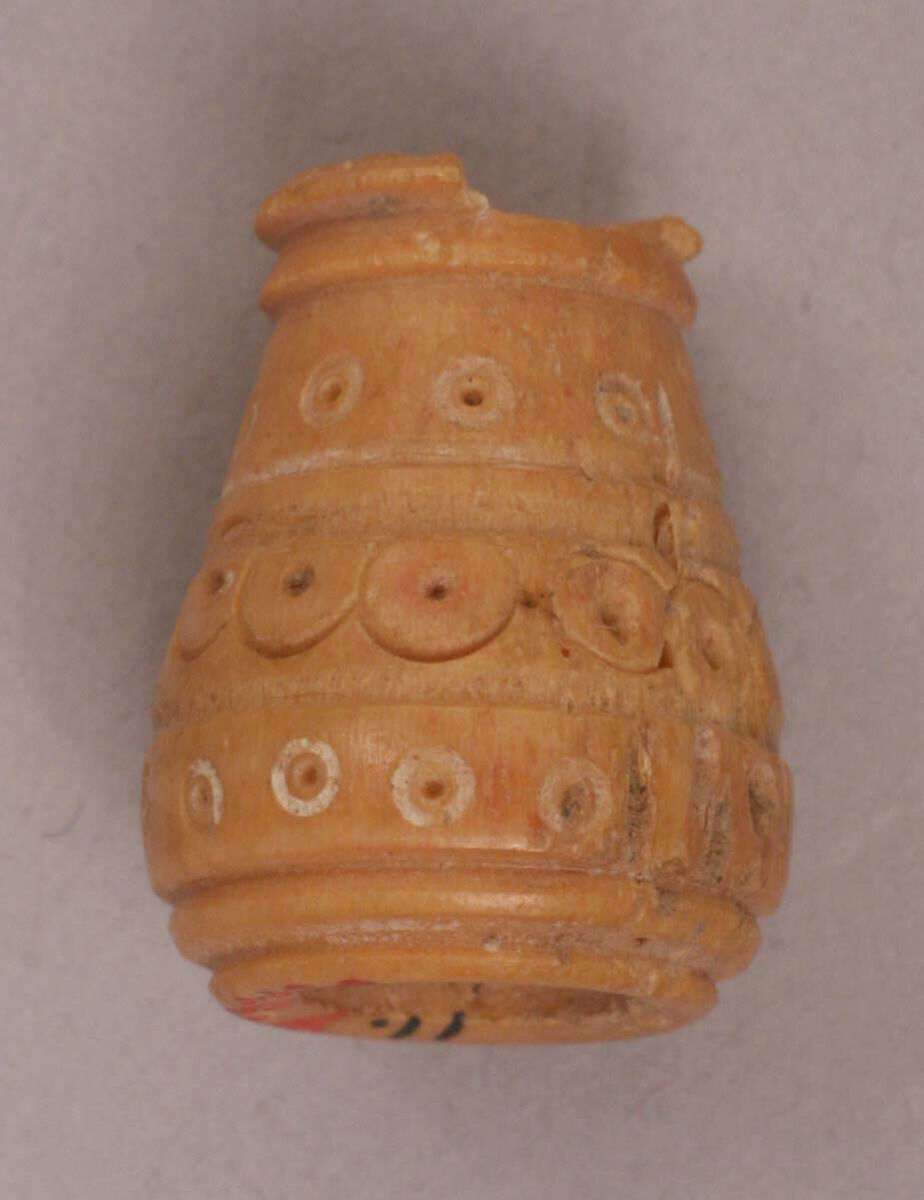 Button or Bead, Bone; incised and inlaid with paint 