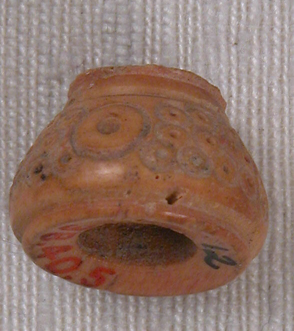 Button or Bead, Bone; incised and inlaid with paint