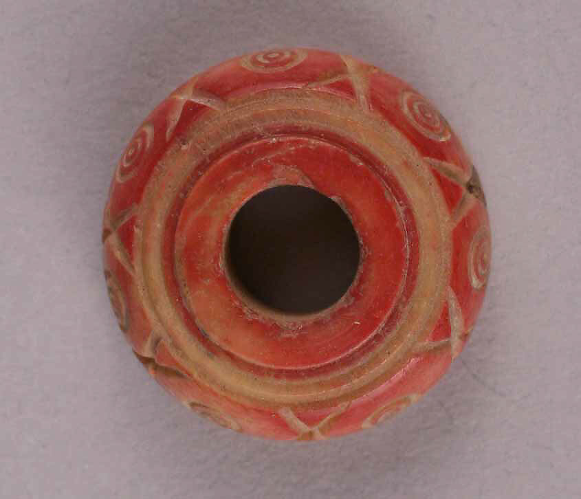 Button or Bead, Bone; tinted, incised, and inlaid with paint 