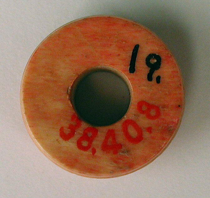 Button or Bead, Bone; tinted, incised, and inlaid with paint