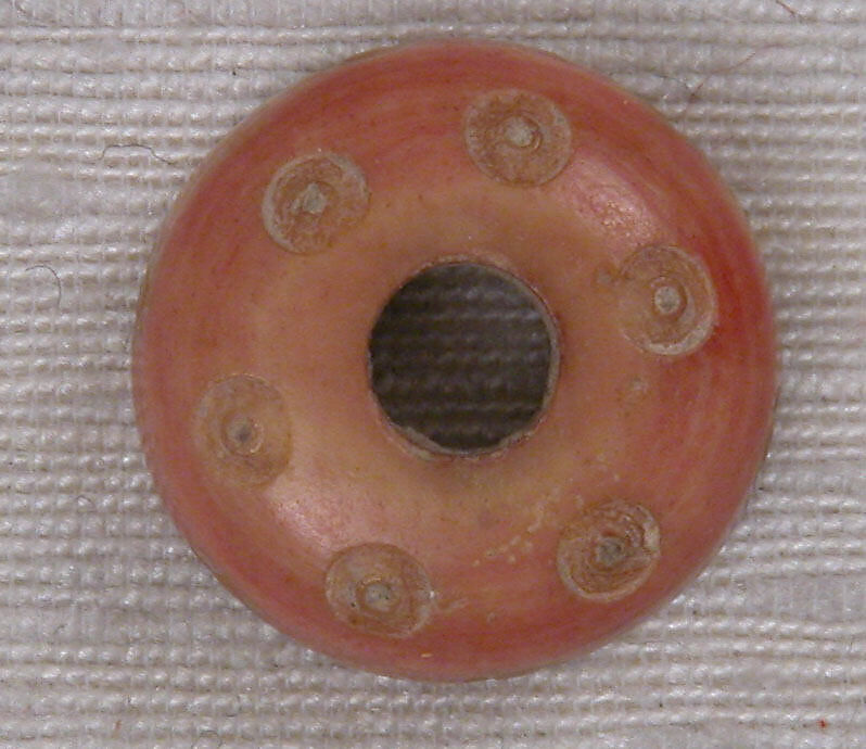 Button or Bead, Bone; tinted, incised, and inlaid with paint