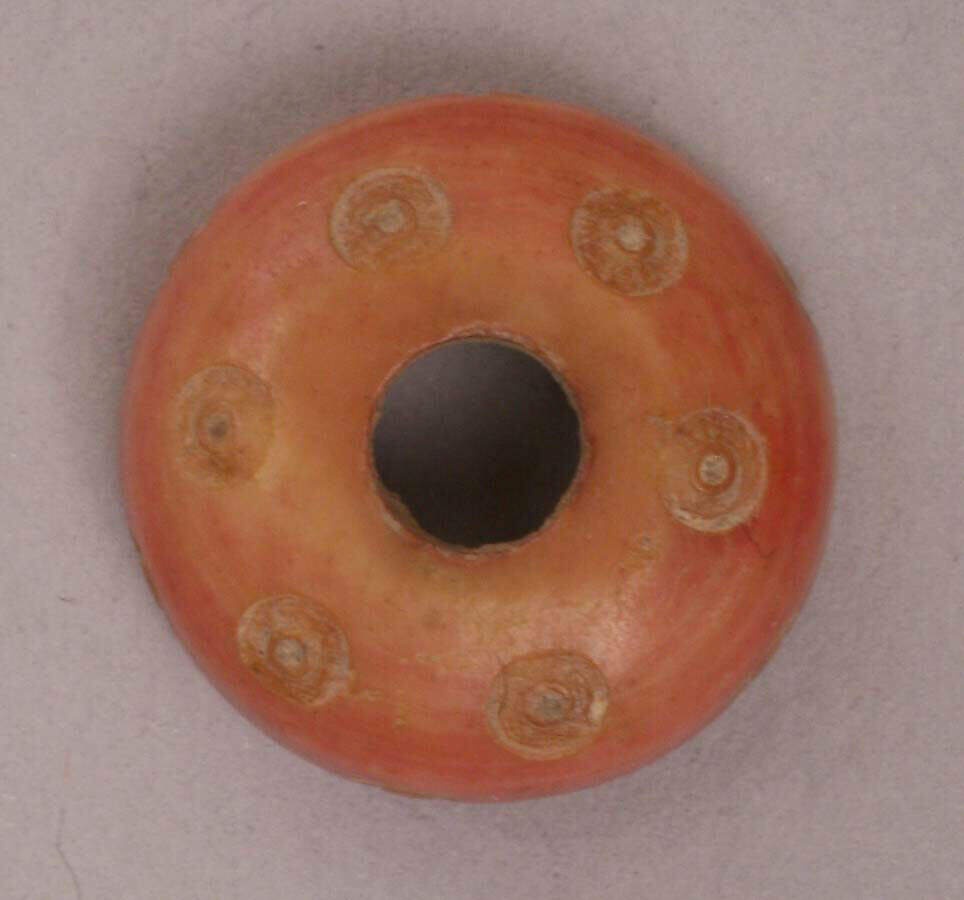 Button or Bead, Bone; tinted, incised, and inlaid with paint 