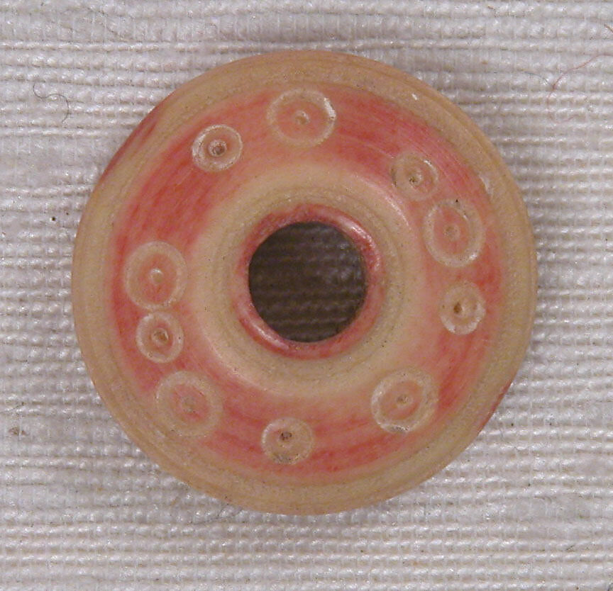 Button or Bead, Bone; tinted, incised, and inlaid with paint