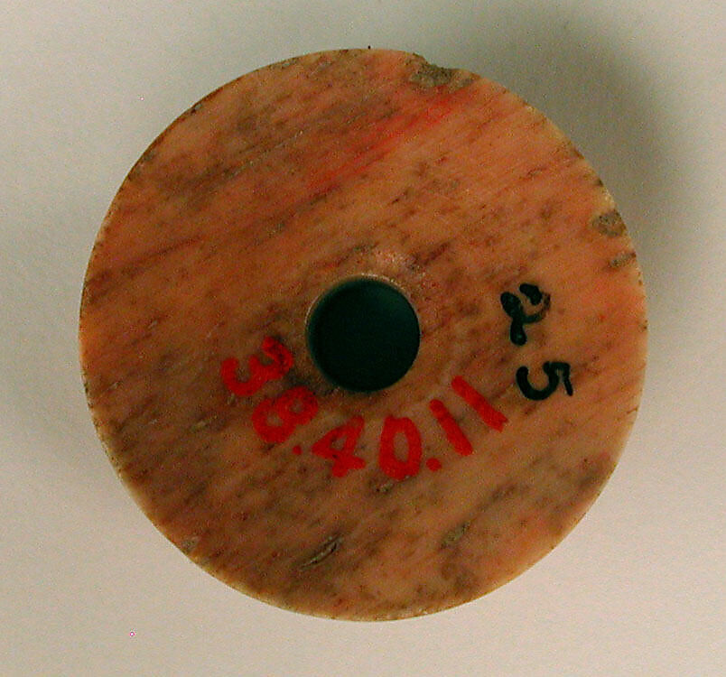 Button or Bead, Bone; tinted, incised, and inlaid with paint