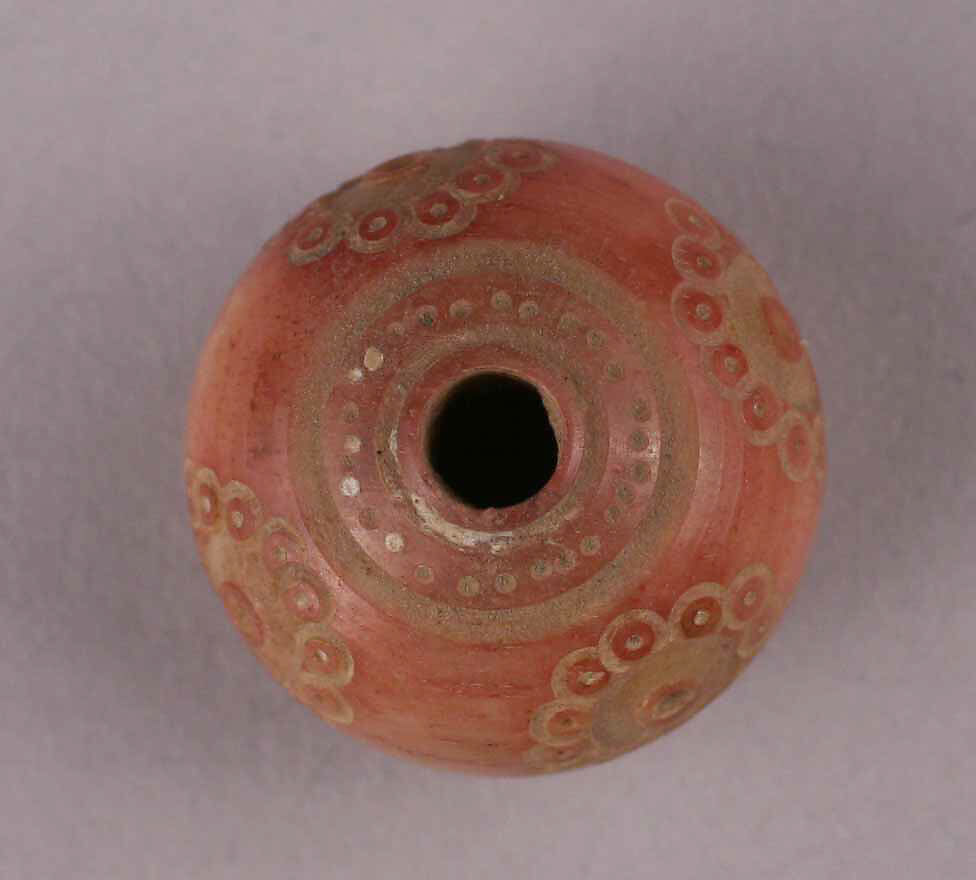 Button or Bead, Ivory or bone; tinted, incised, and inlaid with paint 