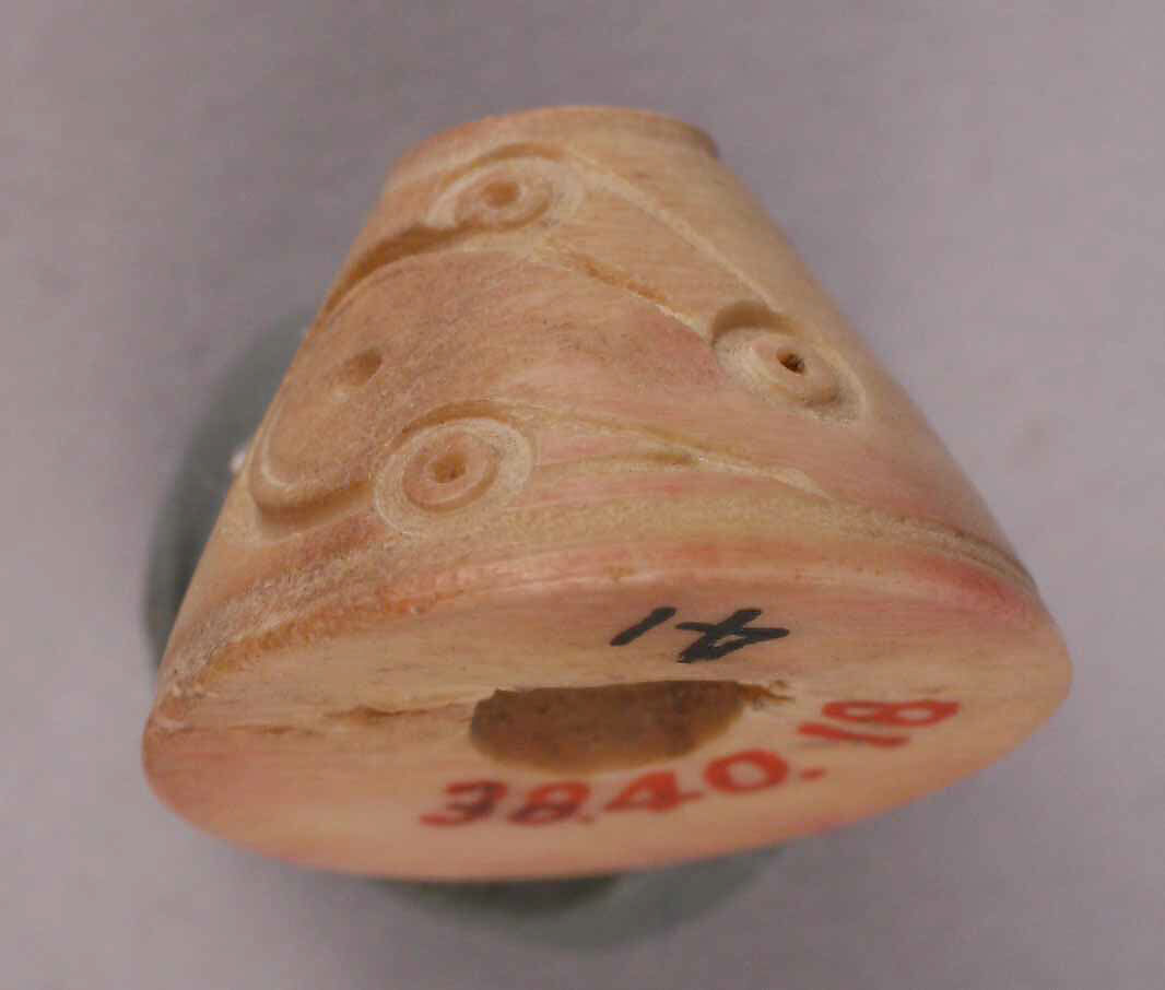 Button or Bead, Bone; tinted, incised, and inlaid with paint 
