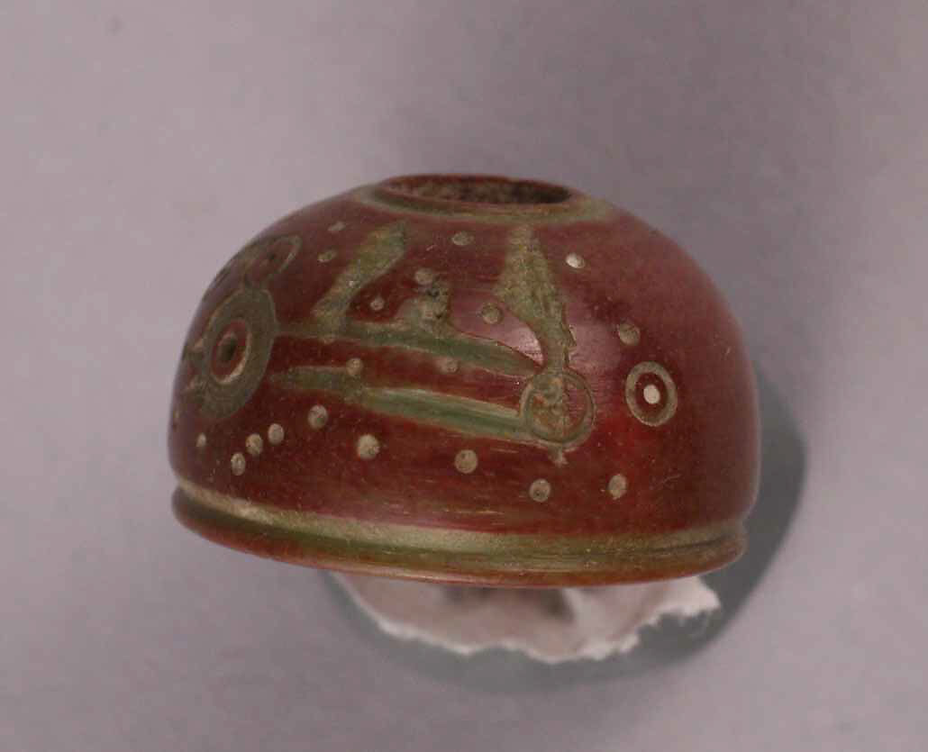 Spindle Whorl, Bone; tinted, inlaid