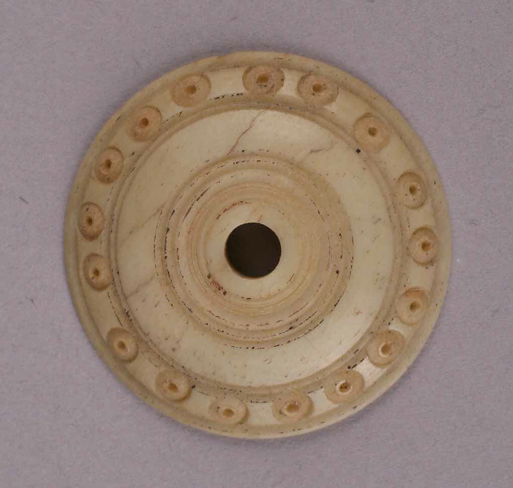 Button or Bead, Bone; incised and inlaid with paint