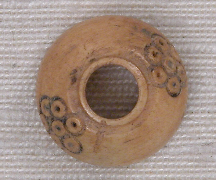 Button or Bead, Bone; incised and inlaid with paint