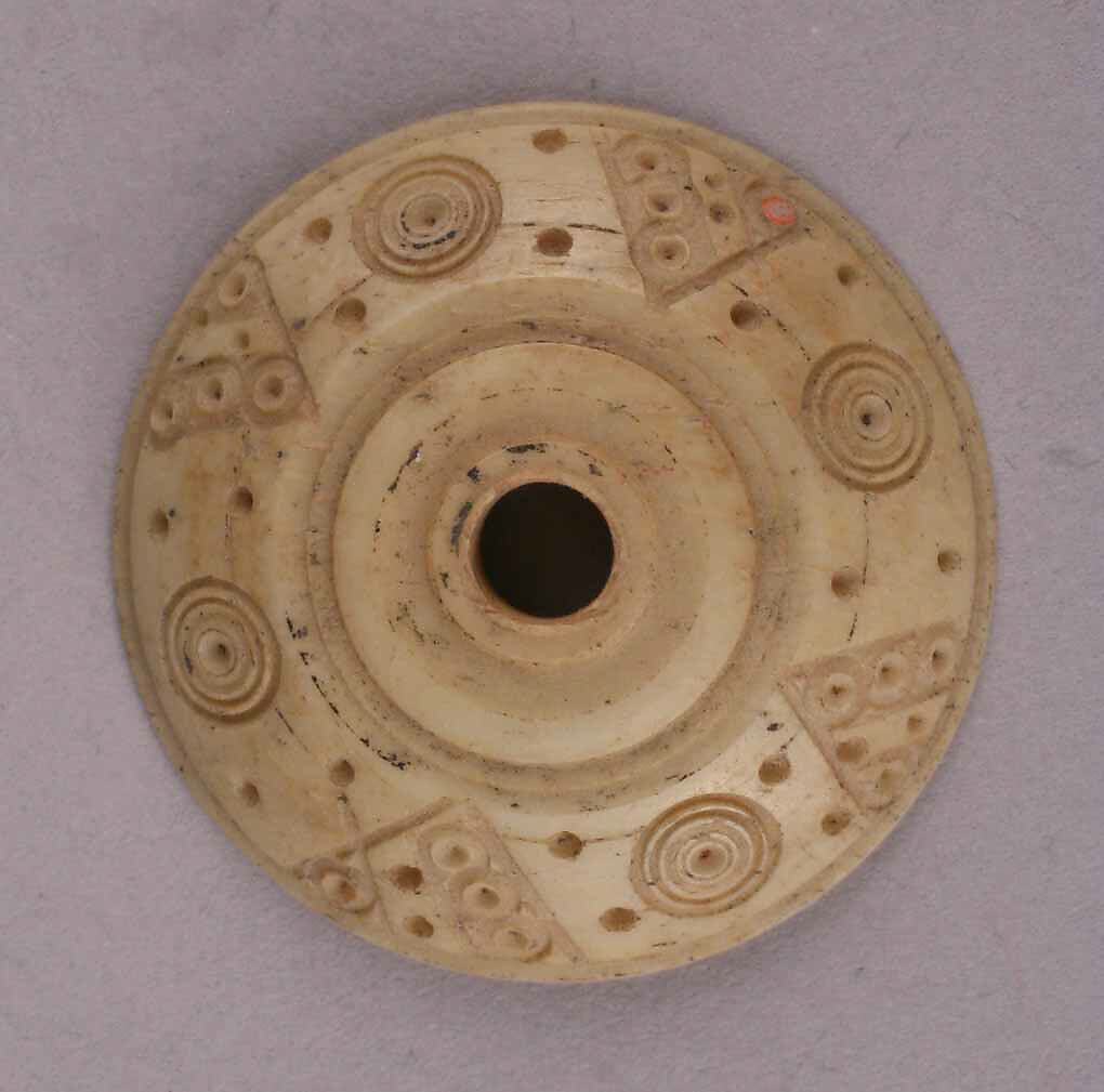Button or Bead, Bone; incised and inlaid with paint