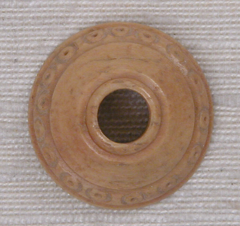 Button or Bead, Bone; incised and inlaid with paint