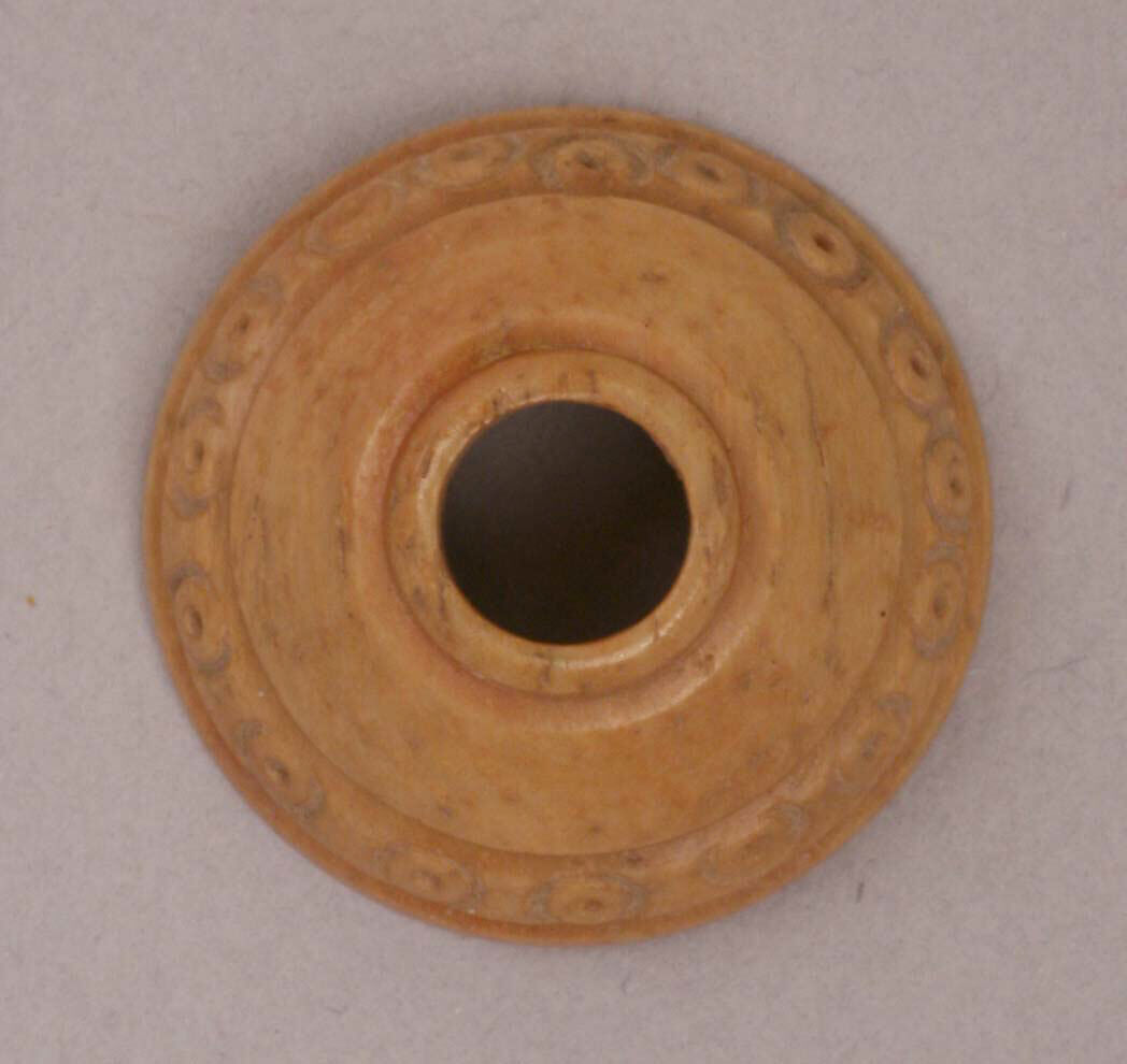Button or Bead, Bone; incised and inlaid with paint 
