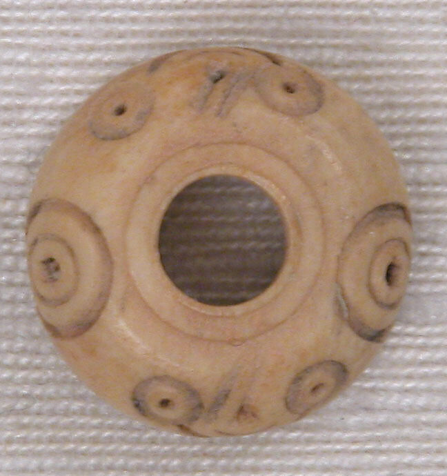 Button or Bead, Bone; incised and inlaid with paint