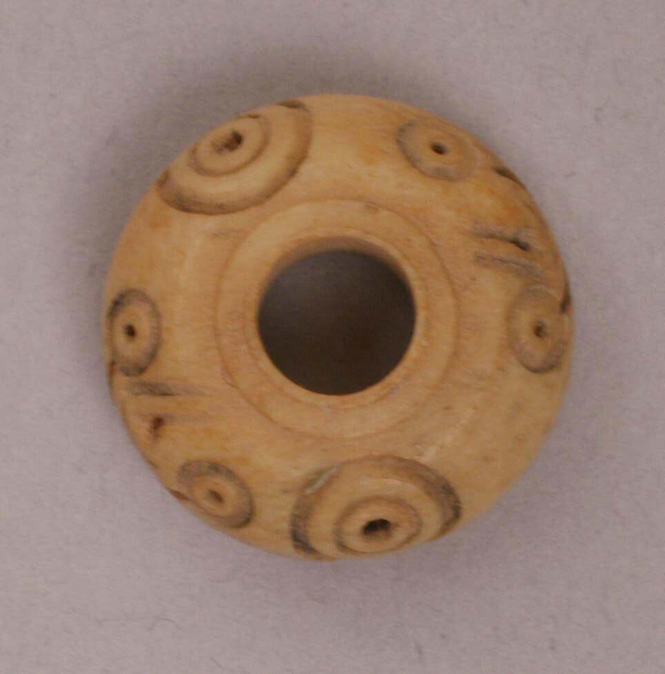 Button or Bead, Bone; incised and inlaid with paint 