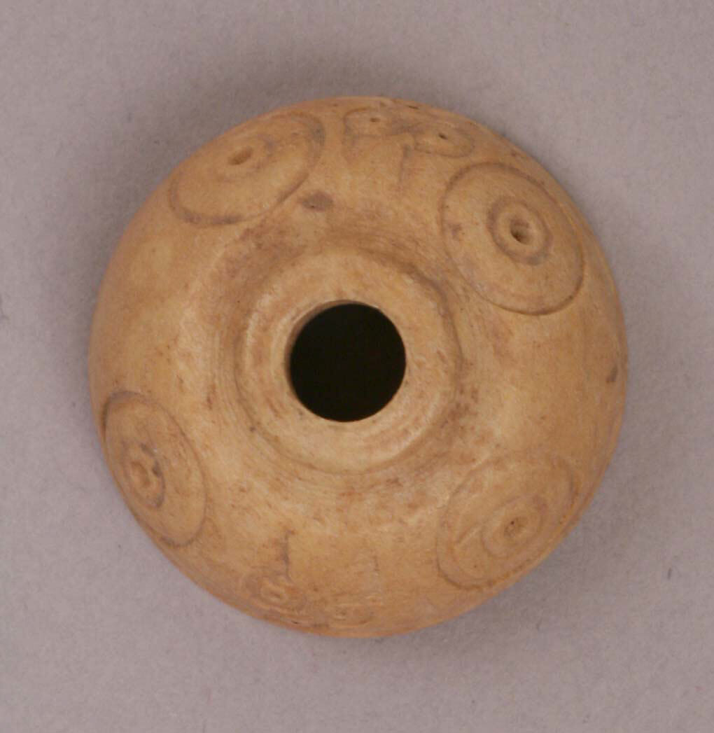 Button or Bead, Bone; incised and inlaid with paint 