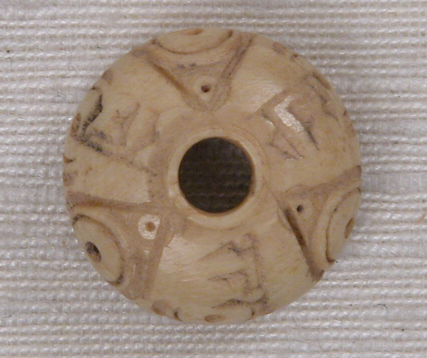 Button or Bead, Bone; incised and inlaid with paint