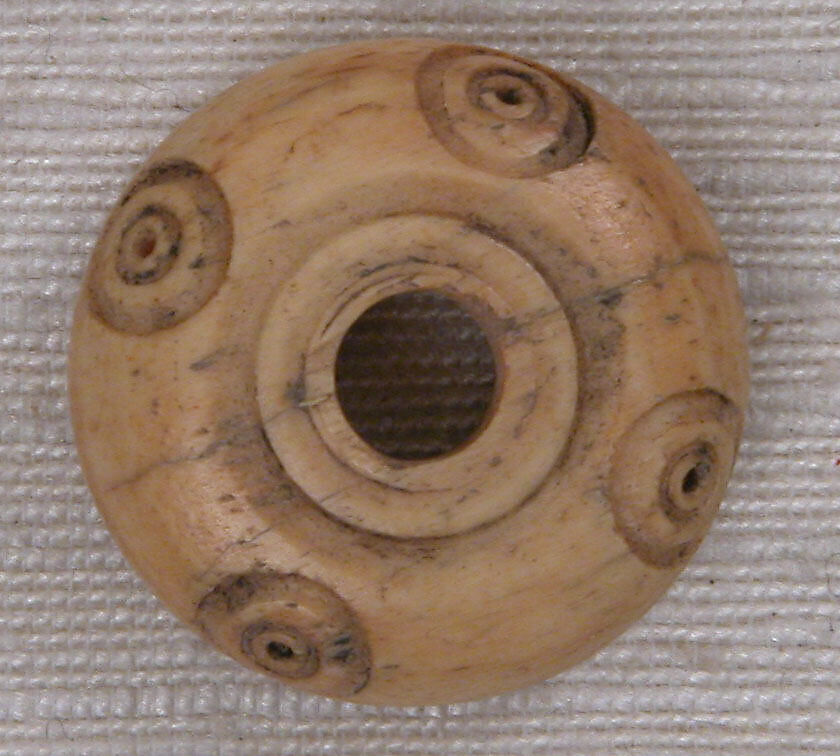 Button or Bead, Bone; incised and inlaid with paint