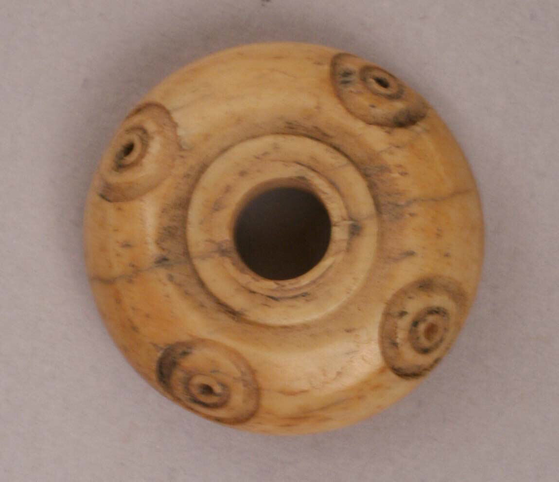 Button or Bead, Bone; incised and inlaid with paint 