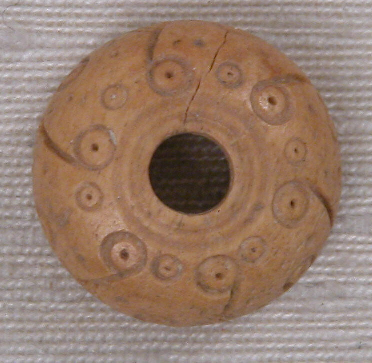 Button or Bead, Bone; incised and inlaid with paint