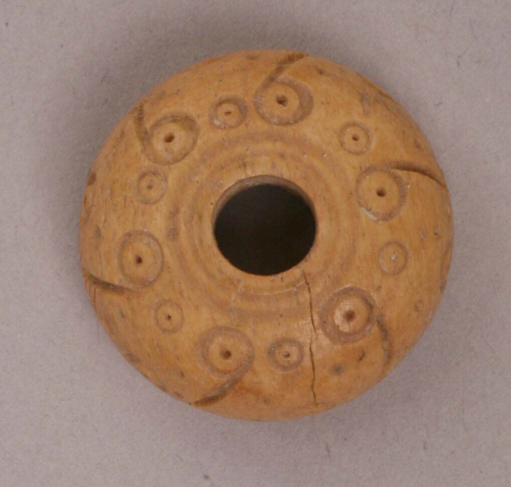 Button or Bead, Bone; incised and inlaid with paint 