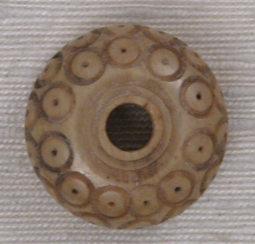 Button or Bead, Bone; incised and inlaid with paint