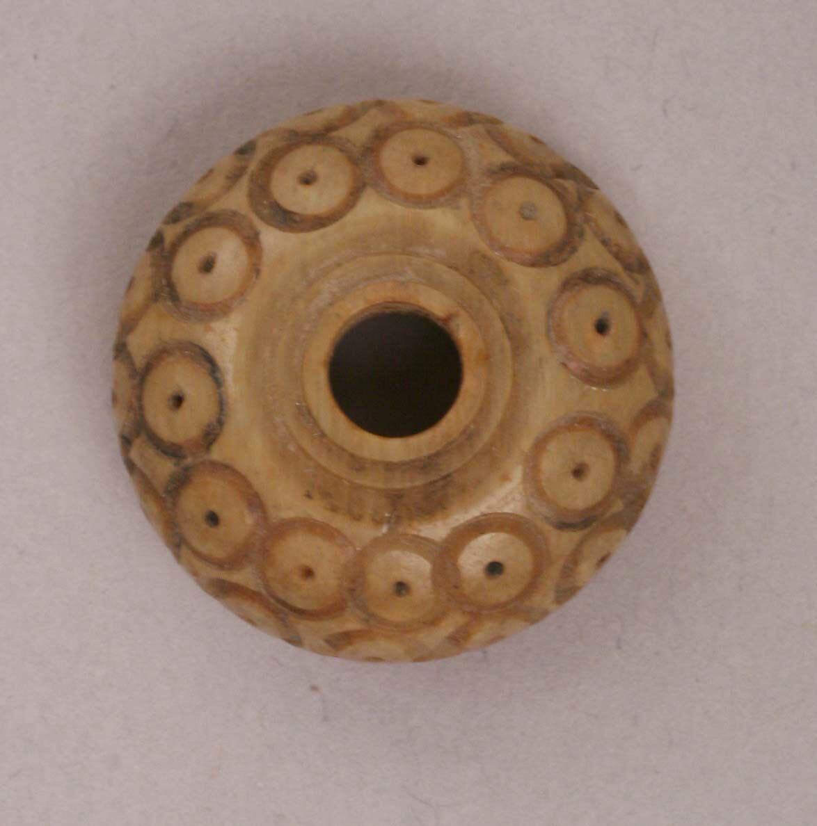 Button or Bead, Bone; incised and inlaid with paint