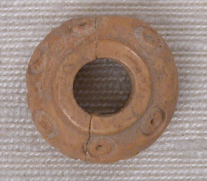 Button or Bead, Bone; incised and inlaid with paint 