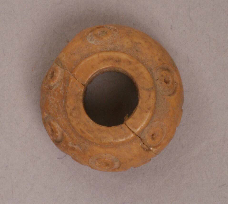 Button or Bead, Bone; incised and inlaid with paint
