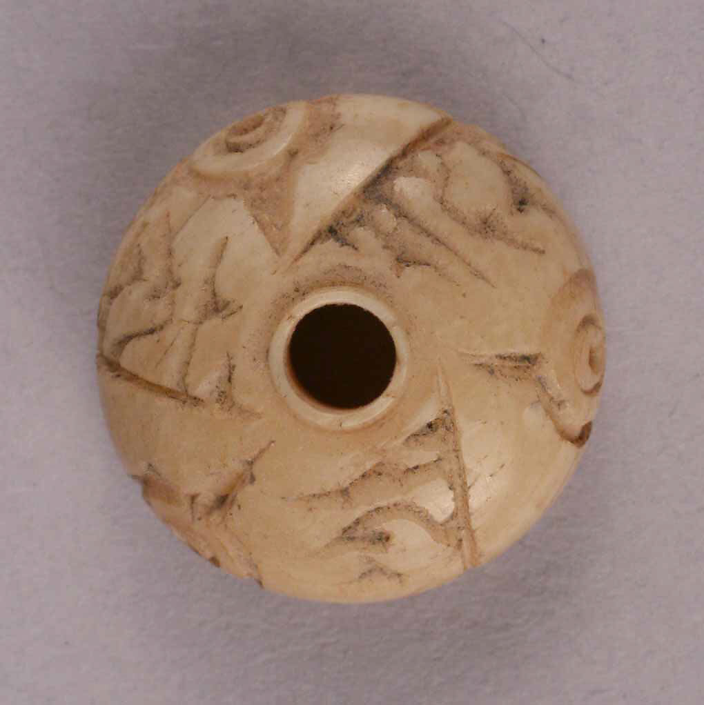 Button or Bead, Bone; incised and inlaid with paint 