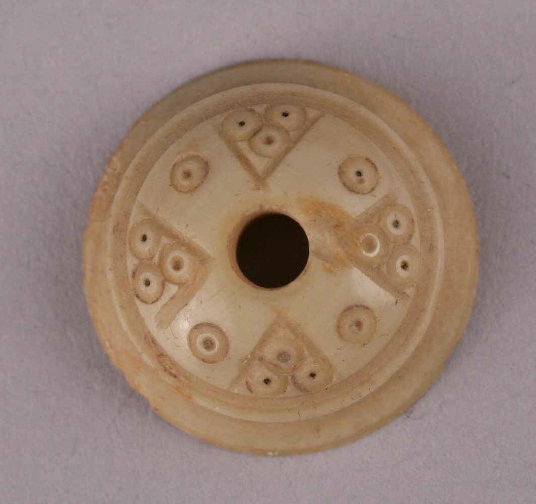 Button or Bead, Bone; incised and inlaid with paint