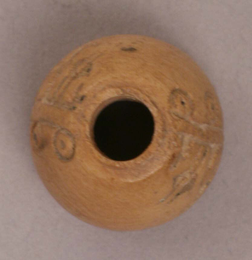 Button or Bead, Bone; incised and inlaid with paint 