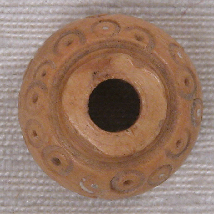 Button or Bead, Bone; incised and inlaid with paint