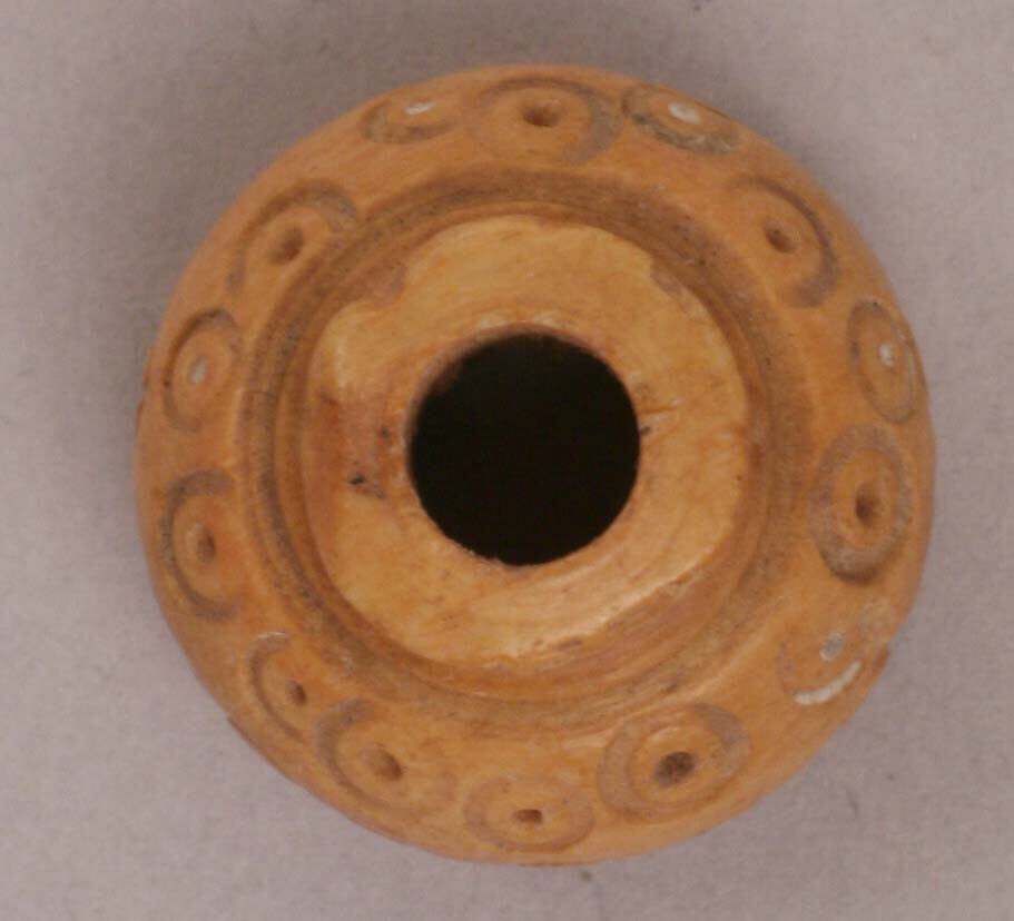 Button or Bead, Bone; incised and inlaid with paint 