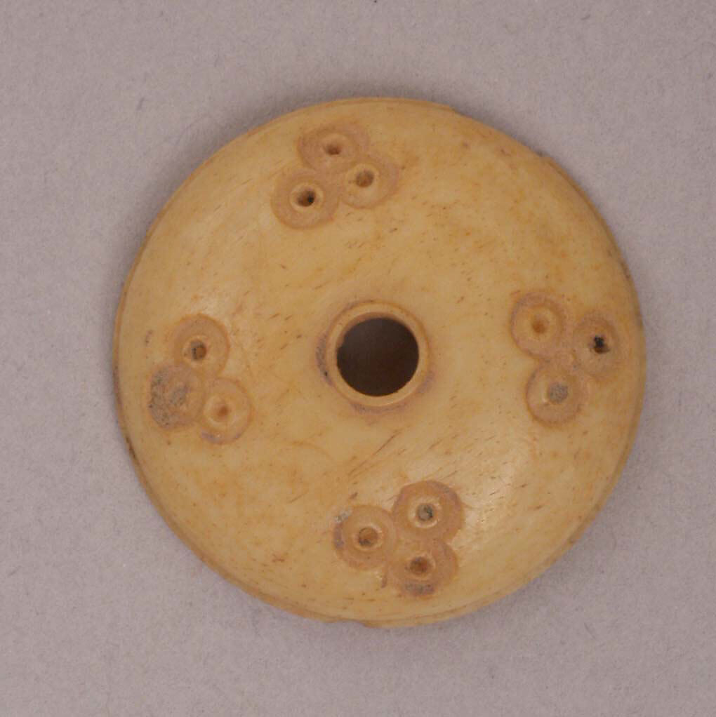 Button or Bead, Bone; incised and inlaid with paint 