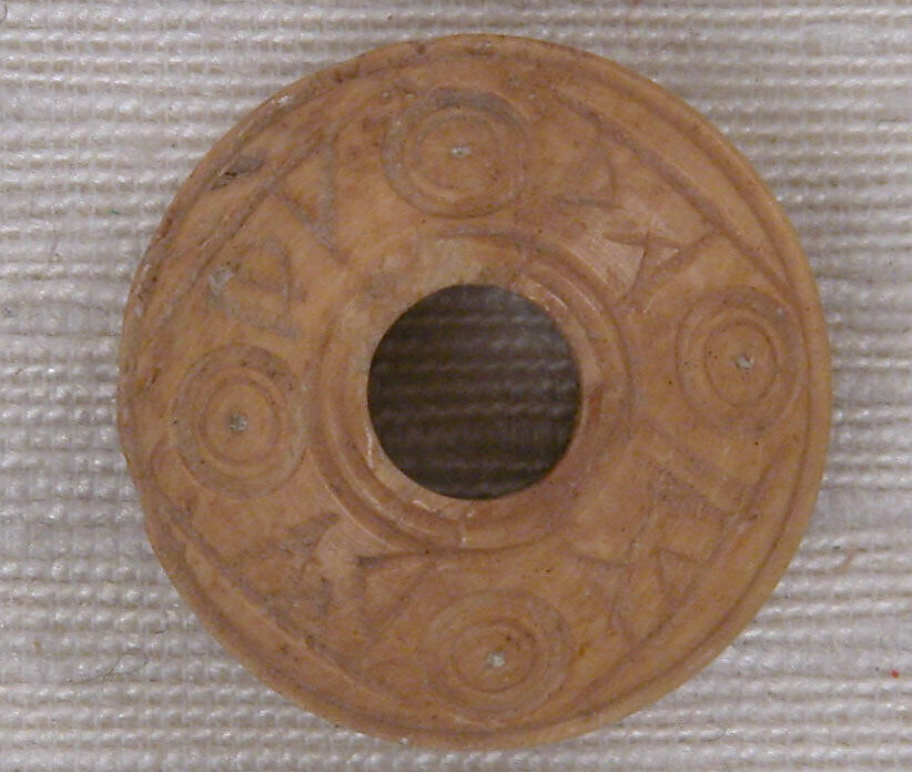 Button or Bead, Bone; incised and inlaid with paint